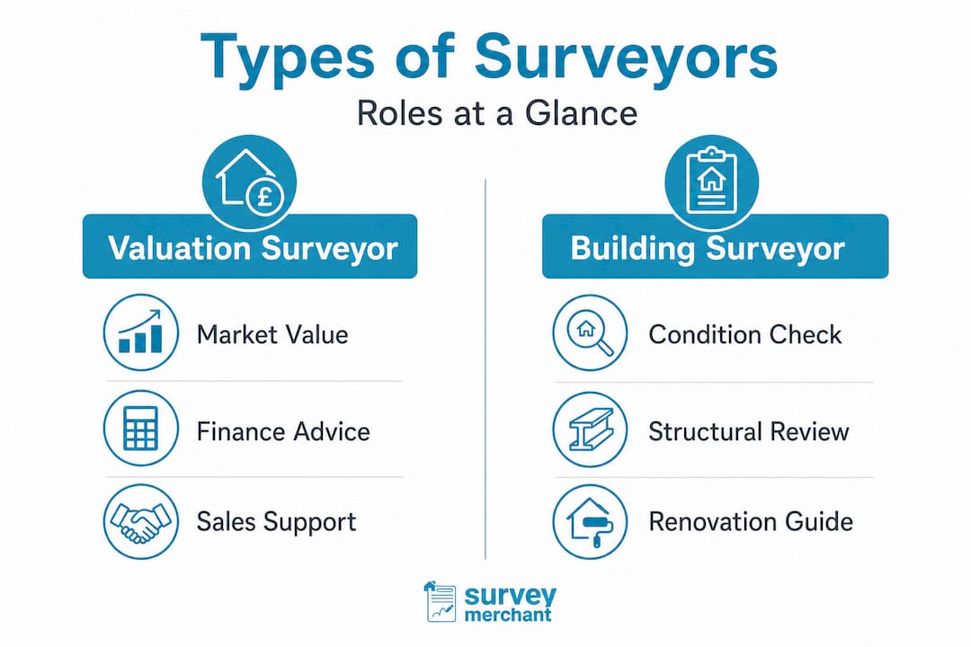Infographic comparing valuation and building surveyors