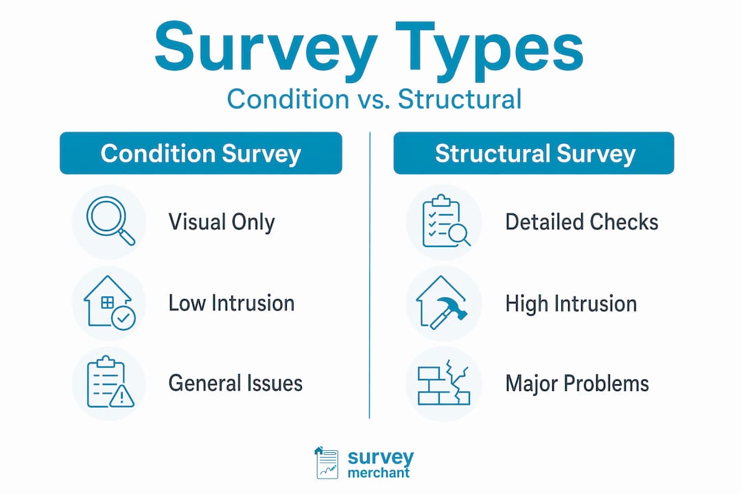 Infographic comparing condition survey and structural survey
