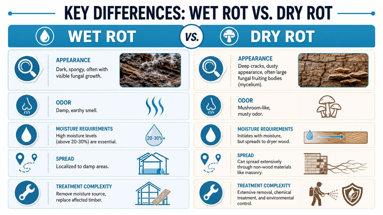 Key Differences Between Wet and Dry Rot