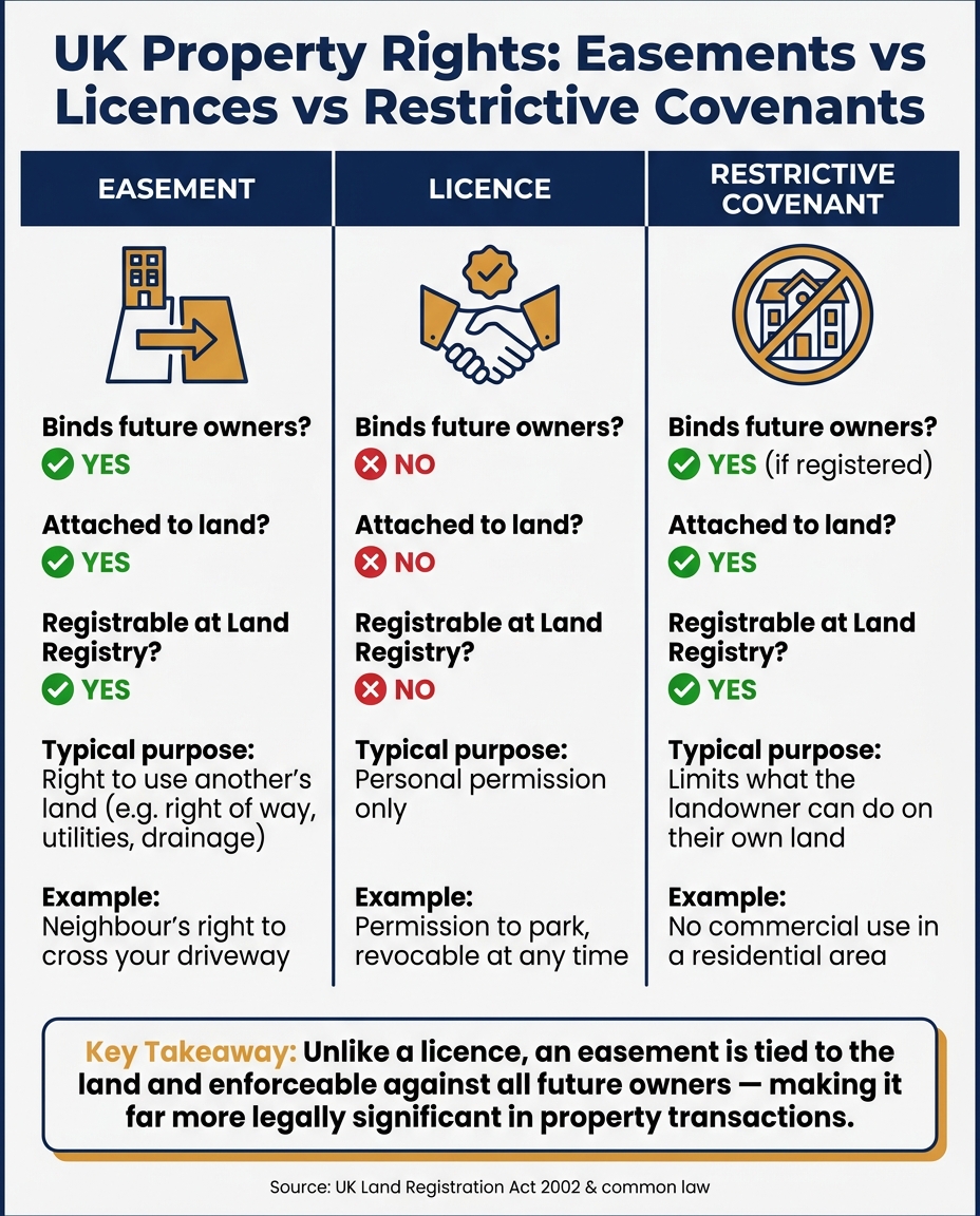 Easements vs Licences vs Restrictive Covenants: UK Property Rights Compared