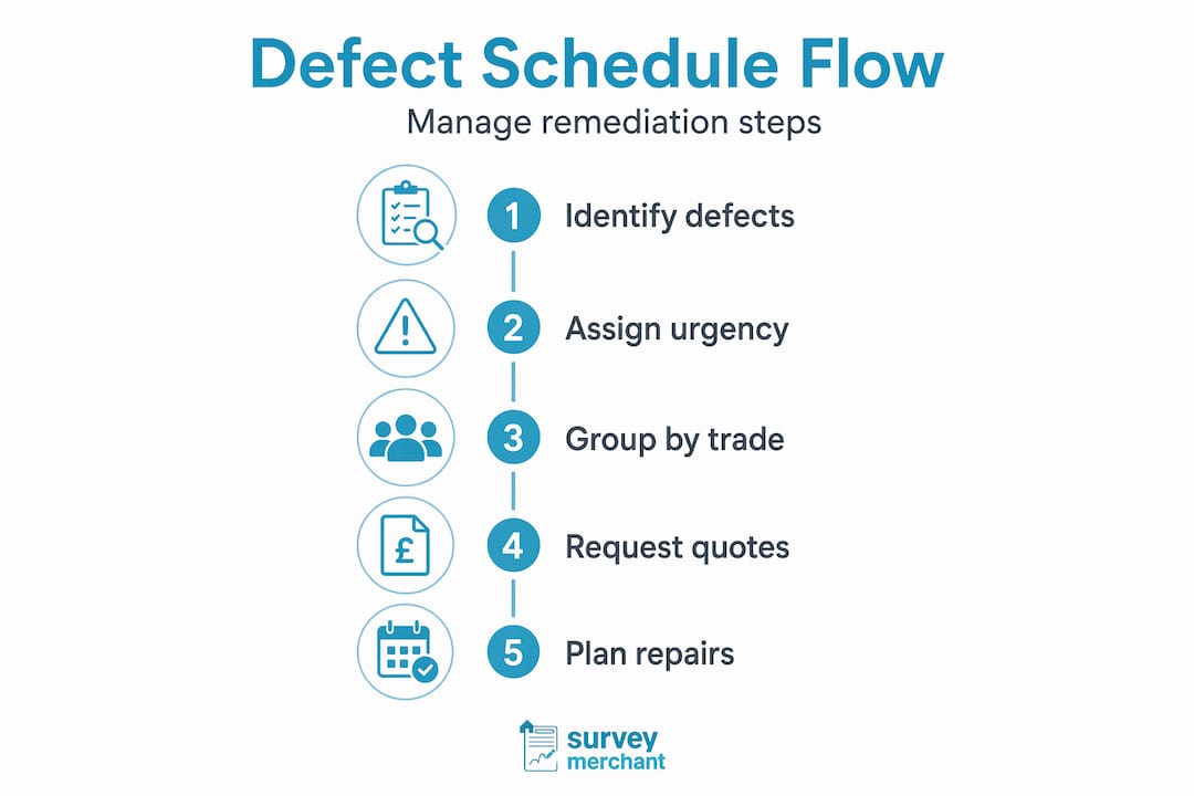 Infographic outlining defect schedule process steps