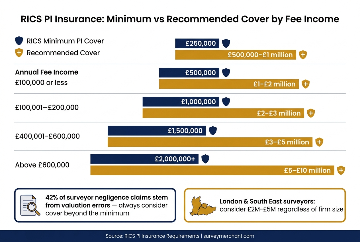 RICS PI Insurance: Minimum vs Recommended Cover by Fee Income