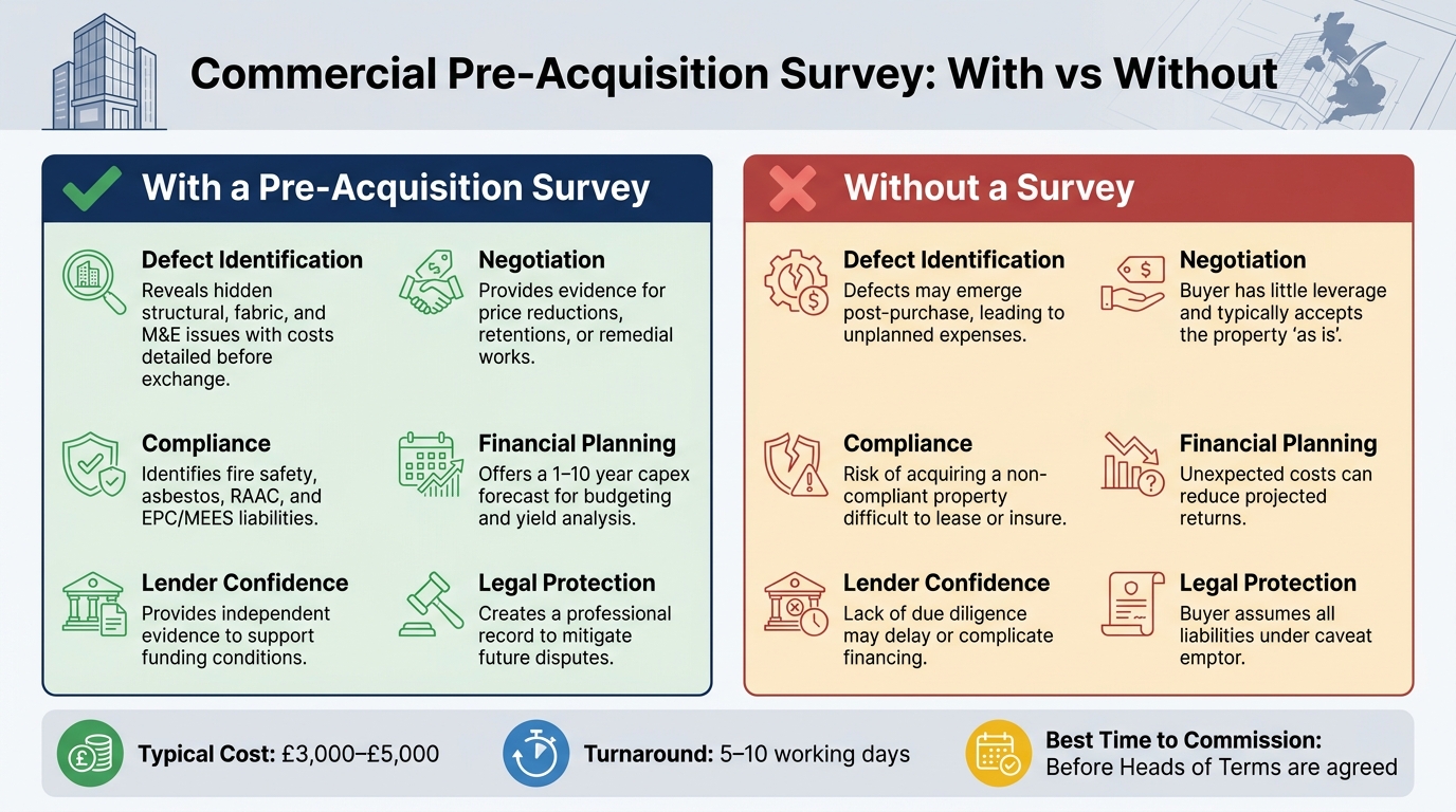 Commercial Pre-Acquisition Survey: With vs Without – Key Differences