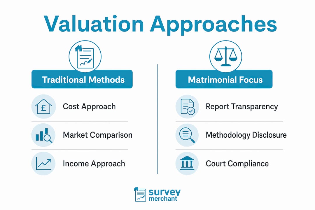 Infographic comparing matrimonial valuation approaches