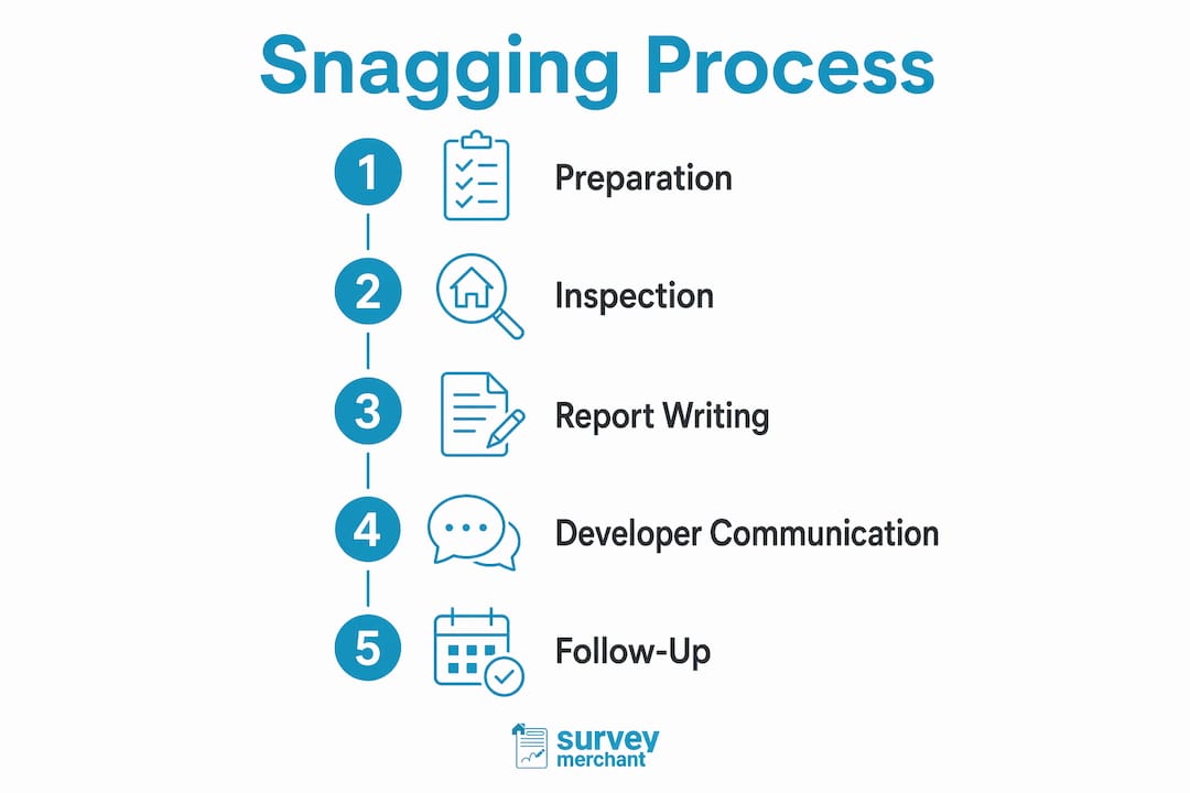 Infographic illustrating snagging inspection steps