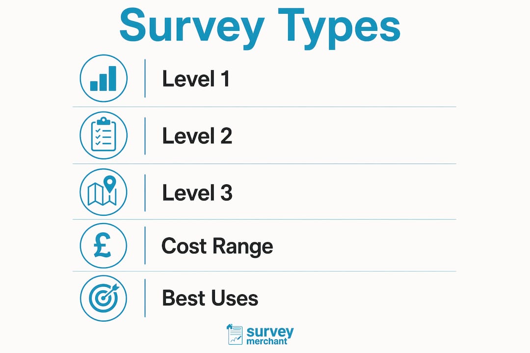 Infographic comparing property survey types and features