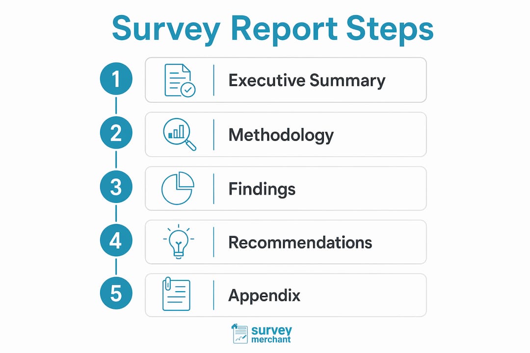 Vertical flow infographic of survey report key components