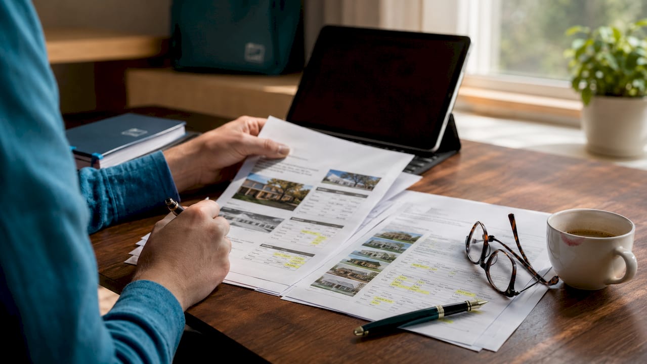 Tablet and papers for online property valuation