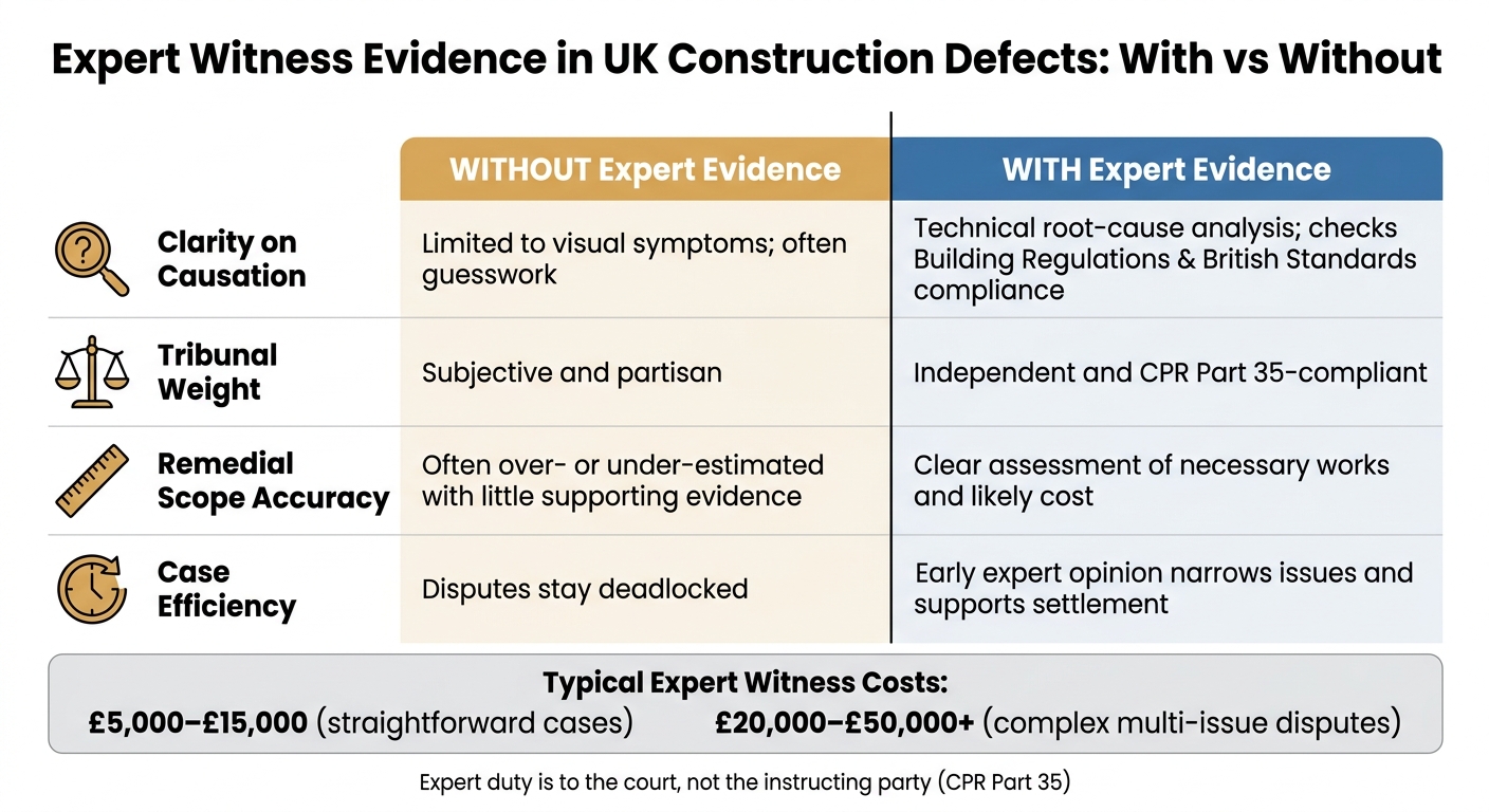 Expert Witness in UK Construction Defects: With vs Without