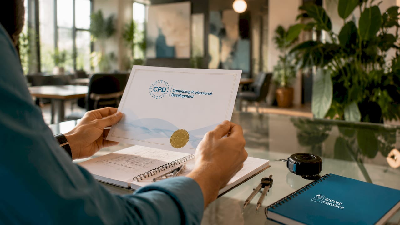 Hands holding CPD certificate on desk