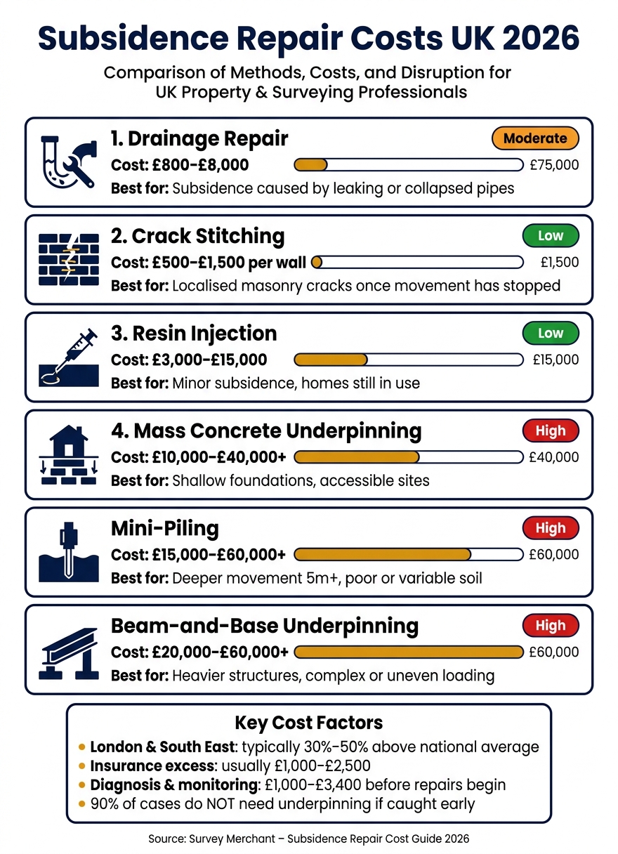 Subsidence Repair Costs UK 2026: Methods, Prices & Disruption