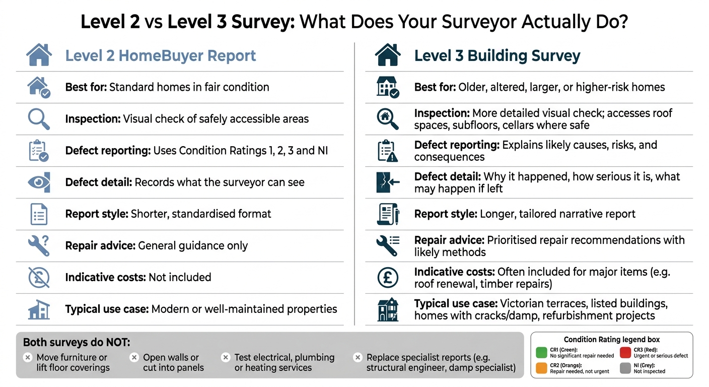 Level 2 vs Level 3 Survey: What Does Your Surveyor Actually Do?