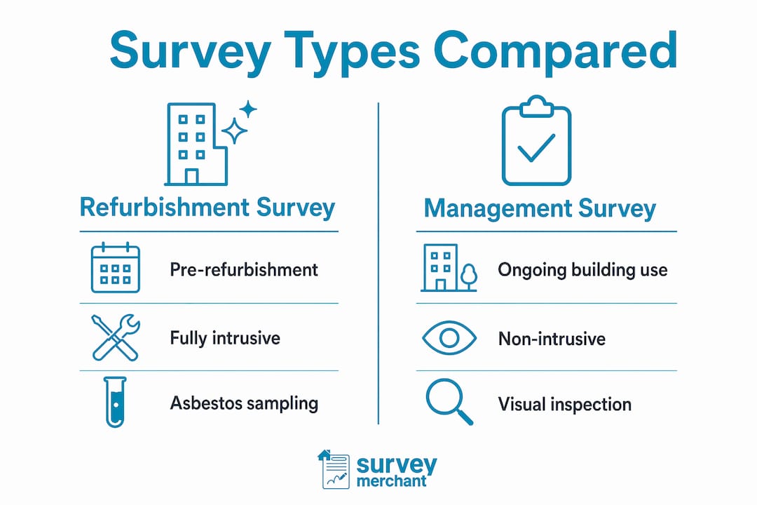 Infographic comparing refurbishment and management surveys