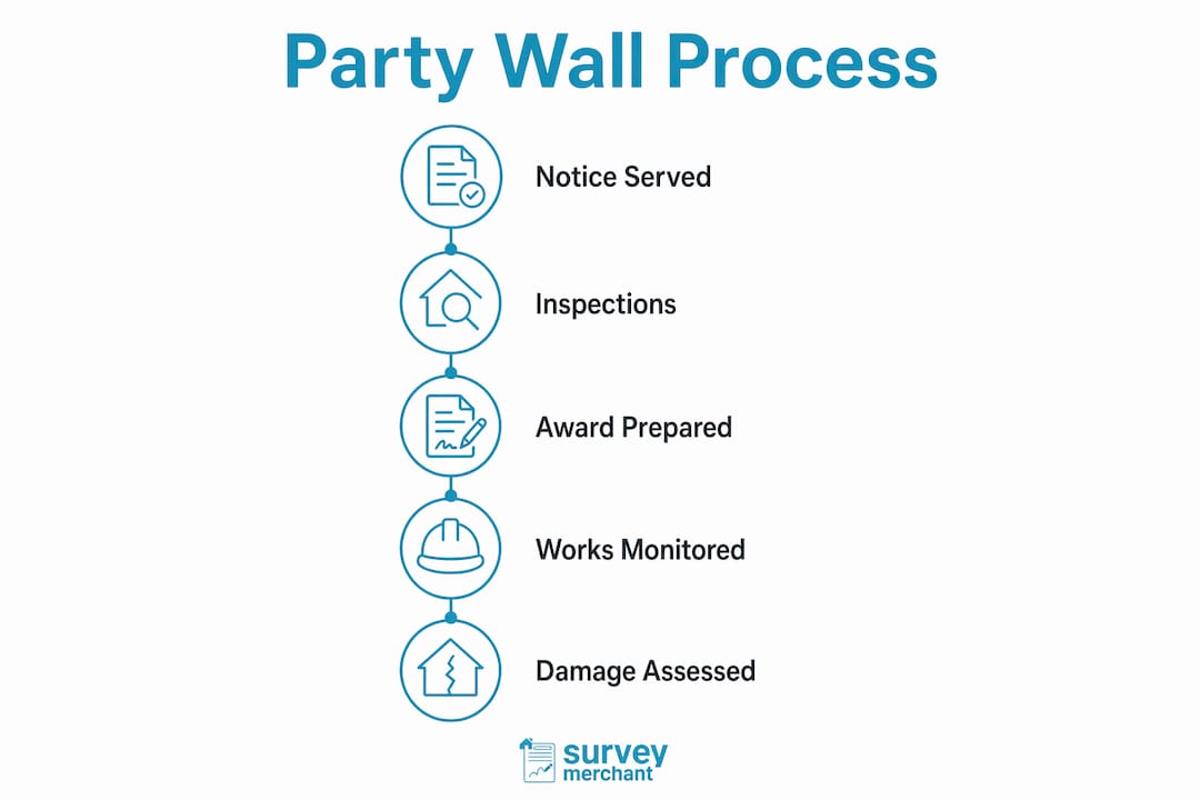 Infographic showing party wall surveyor process steps