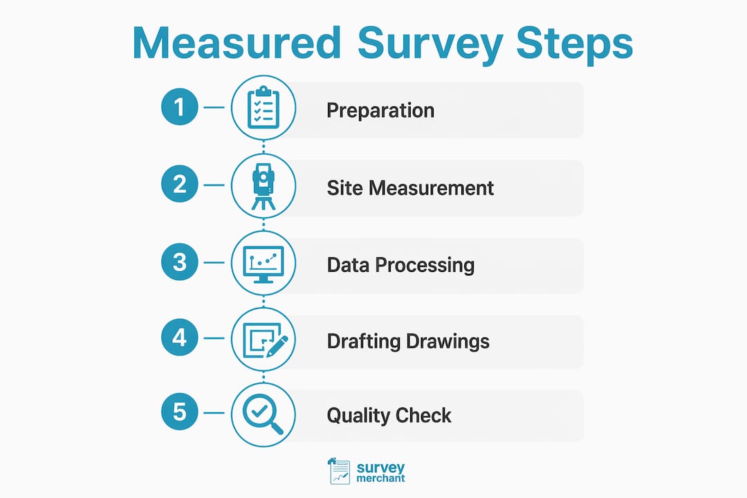 Infographic illustrating steps of a measured survey process