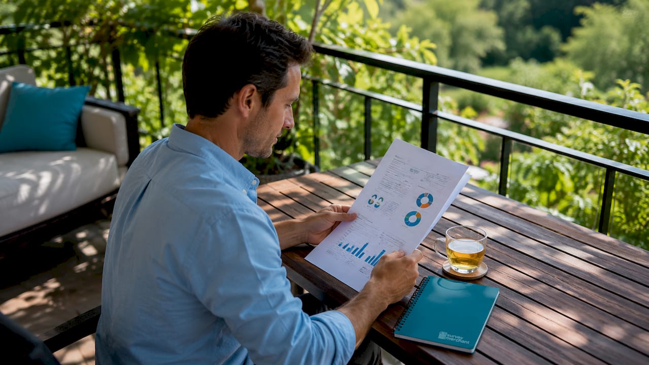Hands holding printed property survey report
