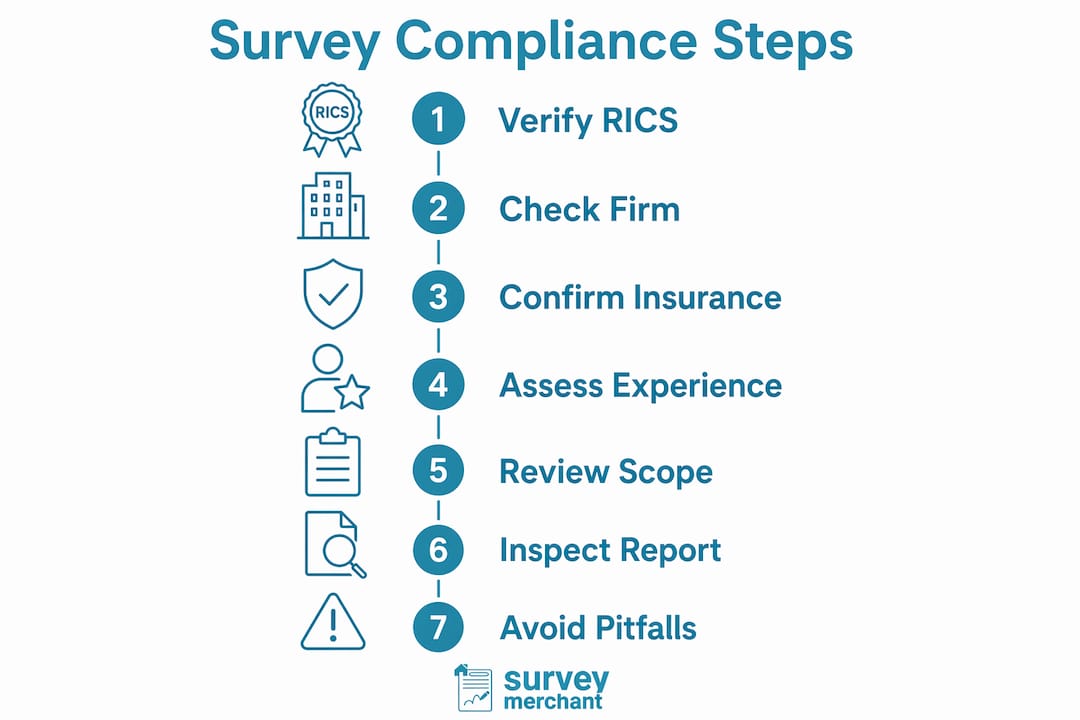 Infographic showing step-by-step UK property survey compliance