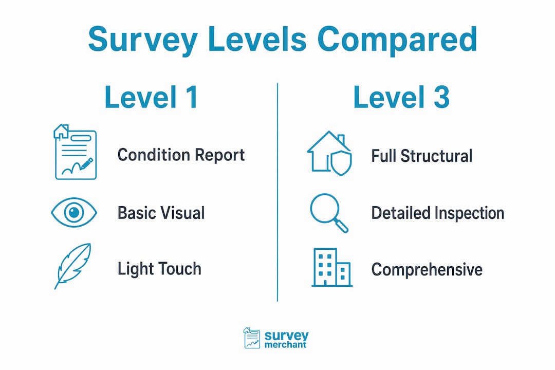 Infographic comparing level 1 and level 3 surveys