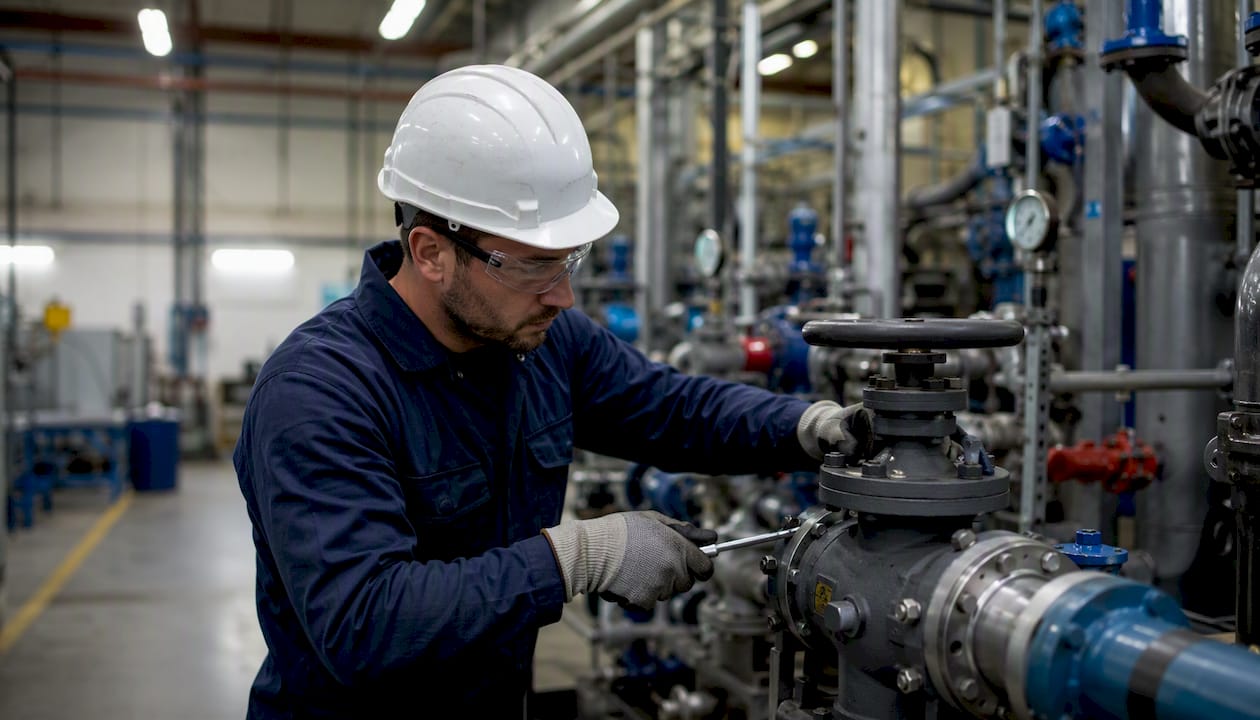 Hands inspecting industrial HVAC valve