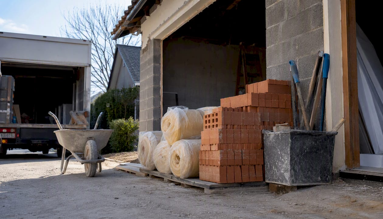 Construction materials staged at refurbishment site