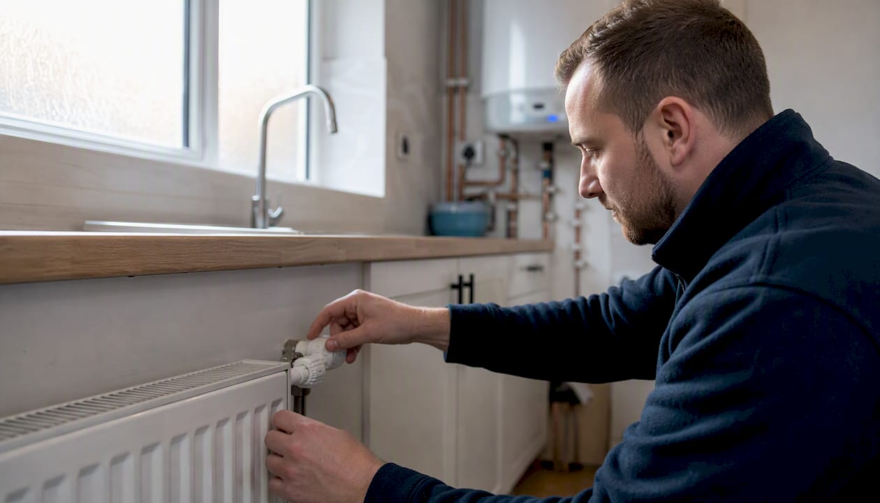 Assessor inspecting boiler controls