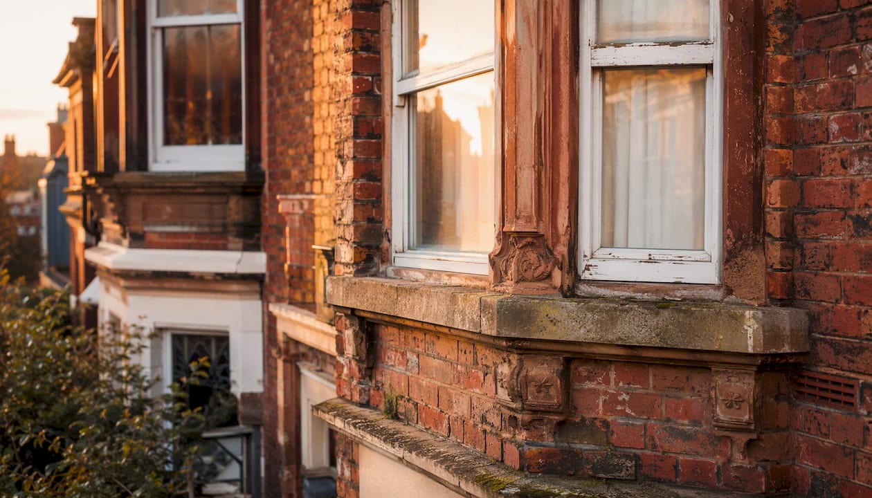 Victorian house brick facade with sash windows