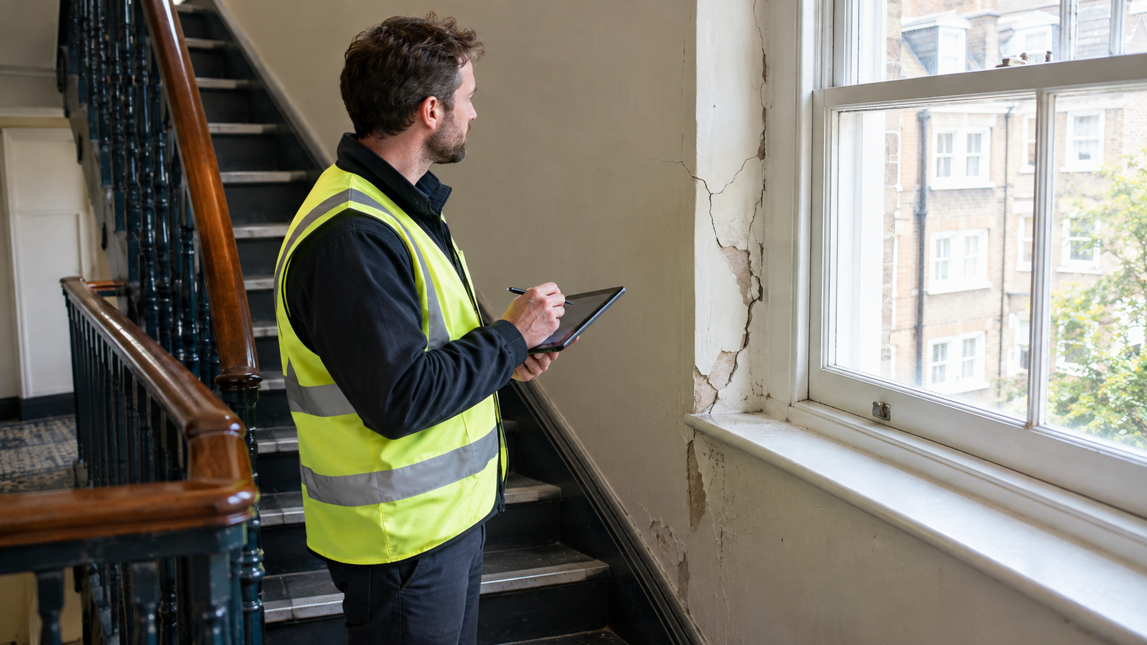 Building surveyor inspecting a communal area to assess proposed Section 20 notice works