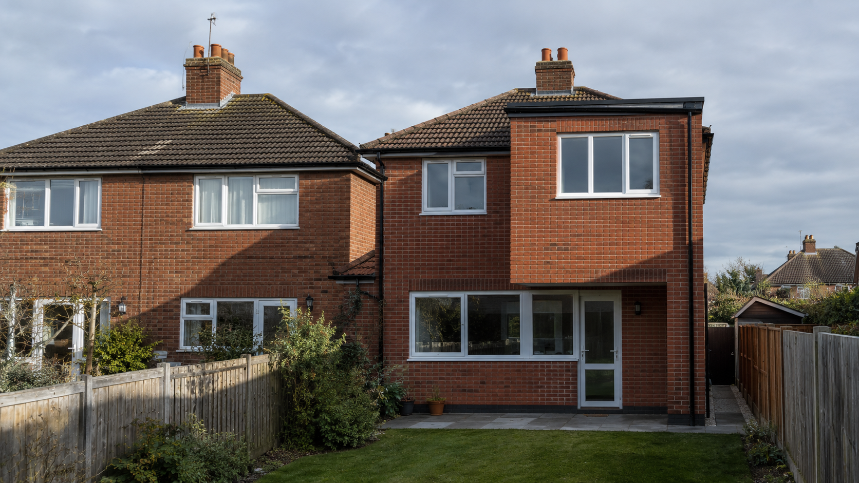 Two-storey rear extension casting shadow over a neighbour's garden and kitchen window, a typical right to light dispute
