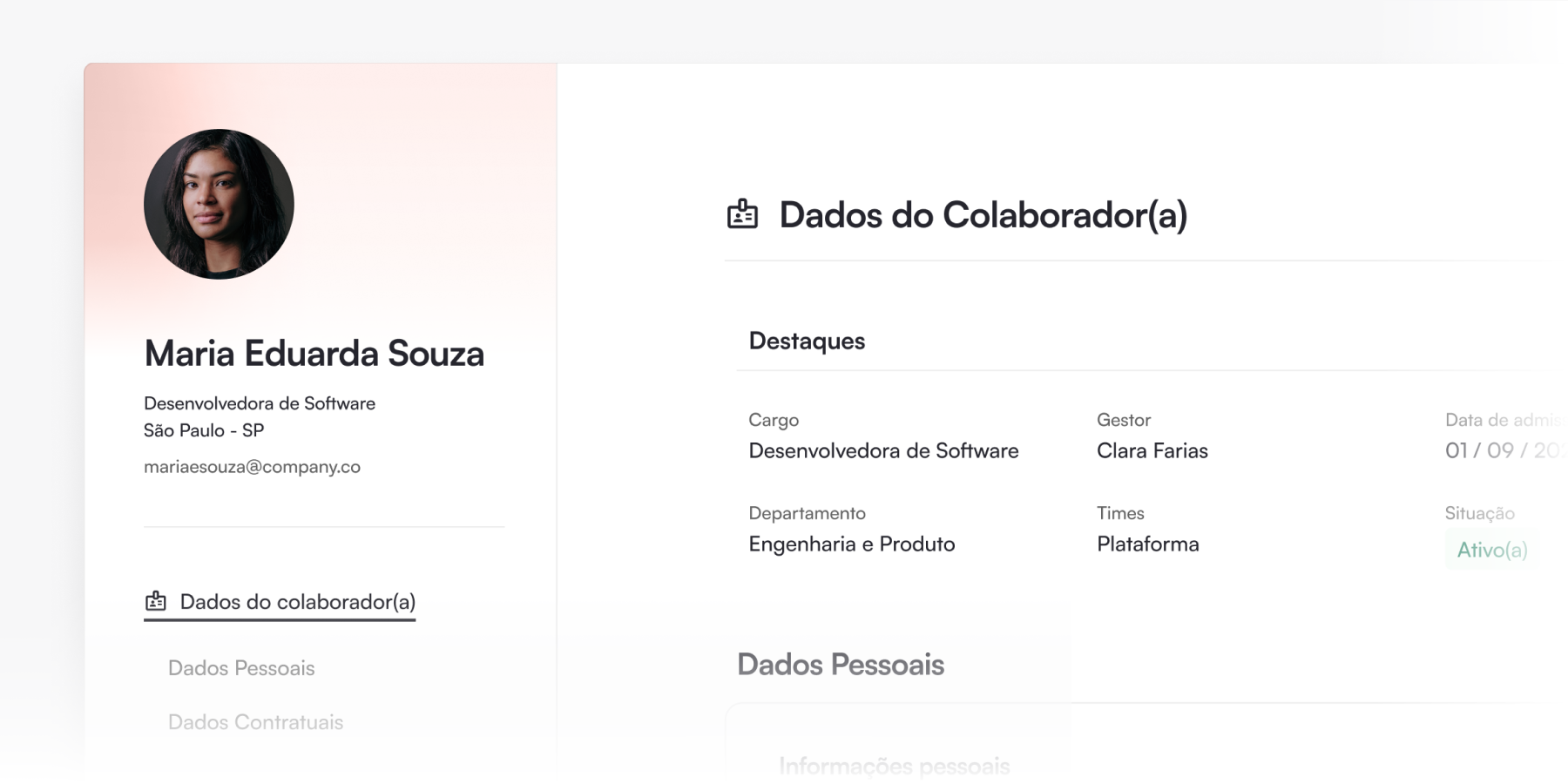 Imagem de uma página de perfil de colaborador do sistema da Tako.