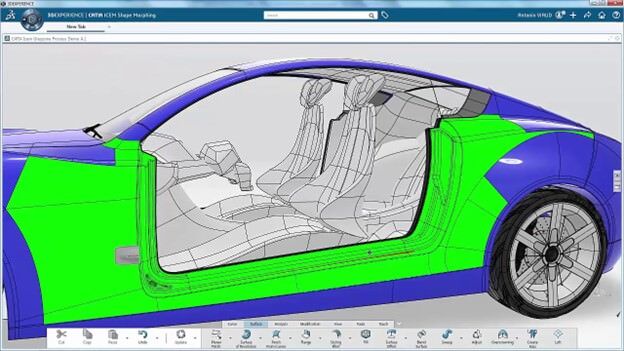 2D line drawing in Catia of an automobile