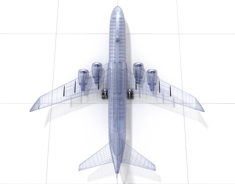 Airplane wire model , isolated on white. 3D illustration