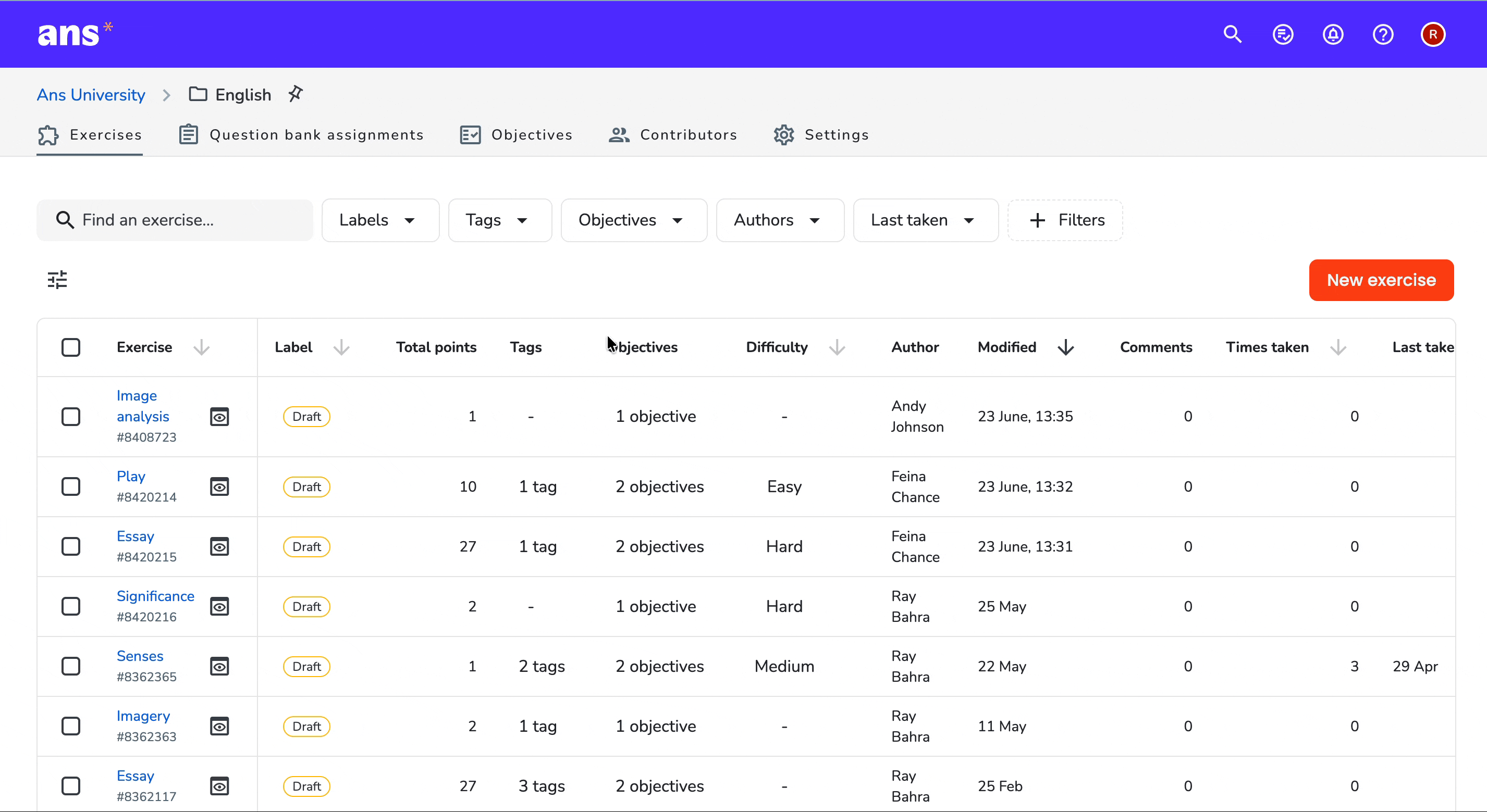 A video showing the workflow inside a question bank 