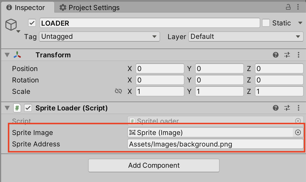  assign the Image component and the address in the Inspector