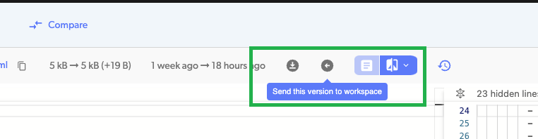 send this file to workspace feature at diversion version control