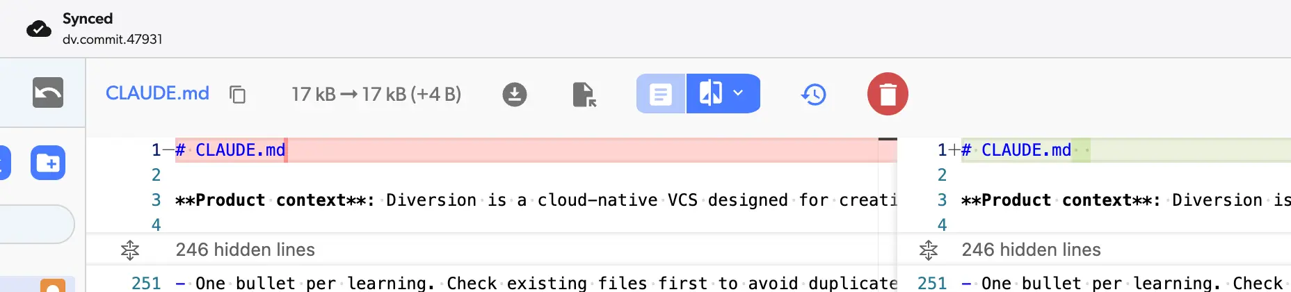 whiatespace changes on diversion version control