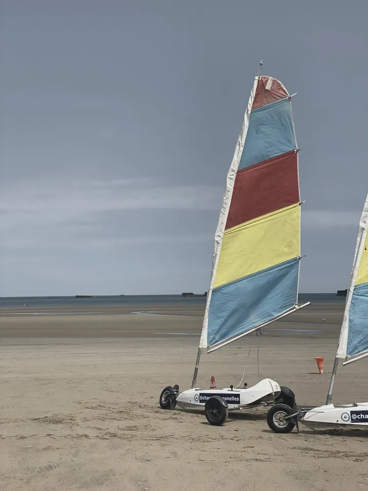 Sand yachts on the beach at Asnelles
