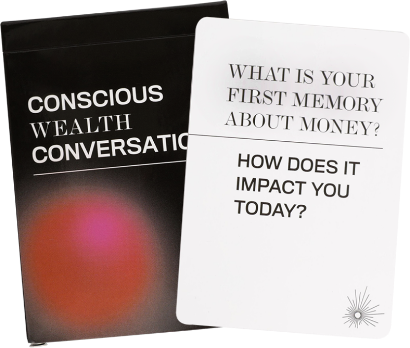 Conscious Wealth Conversations card game box and single card