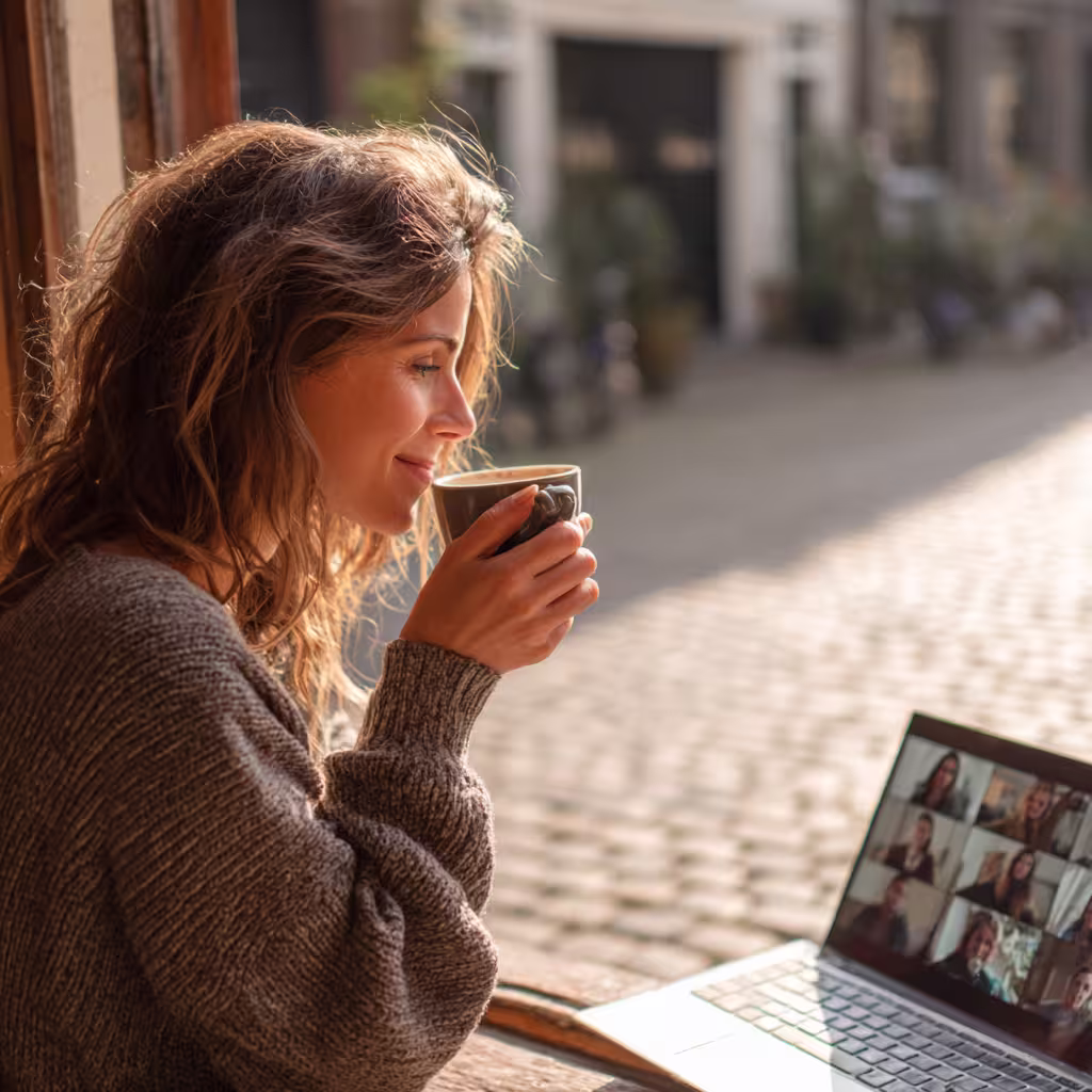 A woman looking at her leadership training program virtually