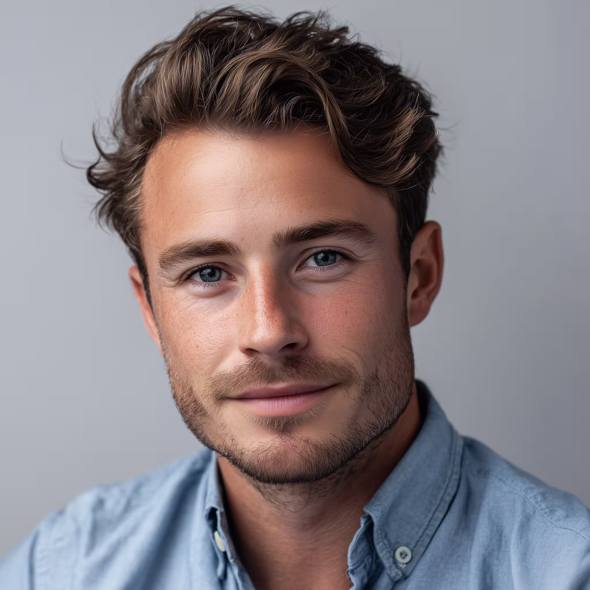 Professional headshot of a brunette man symbolizing leadership qualities, confidence, and executive presence.
