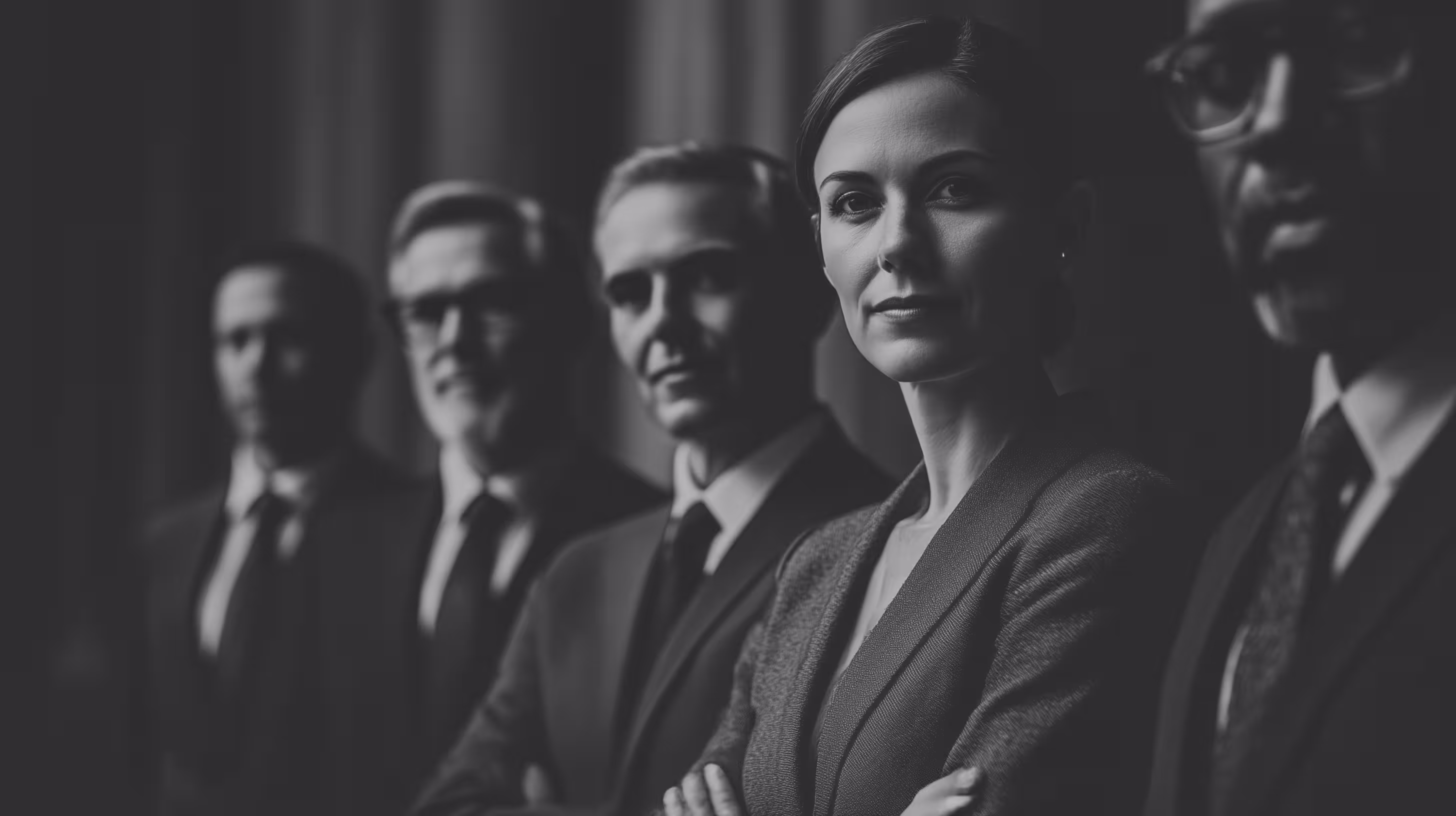 Human capital management solutions represented by succession planning line up of employees in black noir I CPO PLAYBOOK