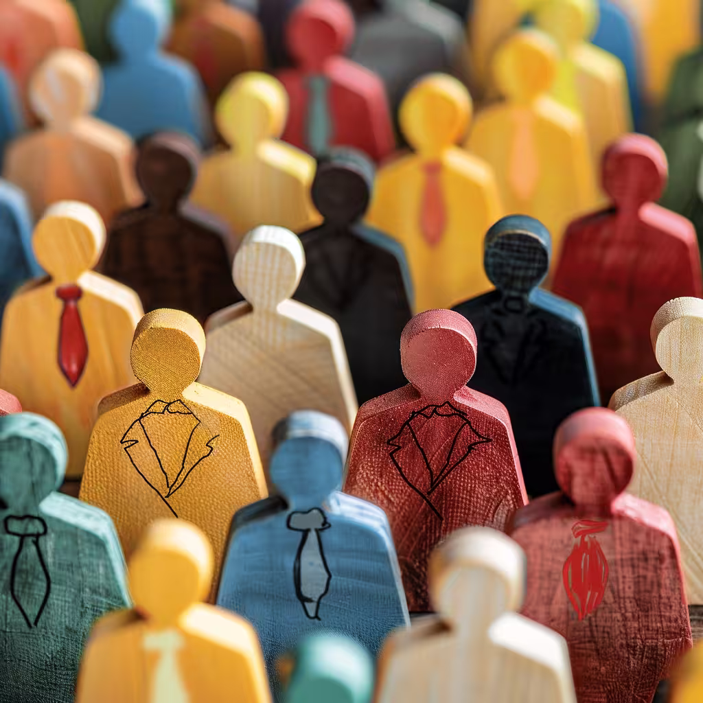 Succession planning represented by selecting from a diverse group of candidates, each represented by different colors.