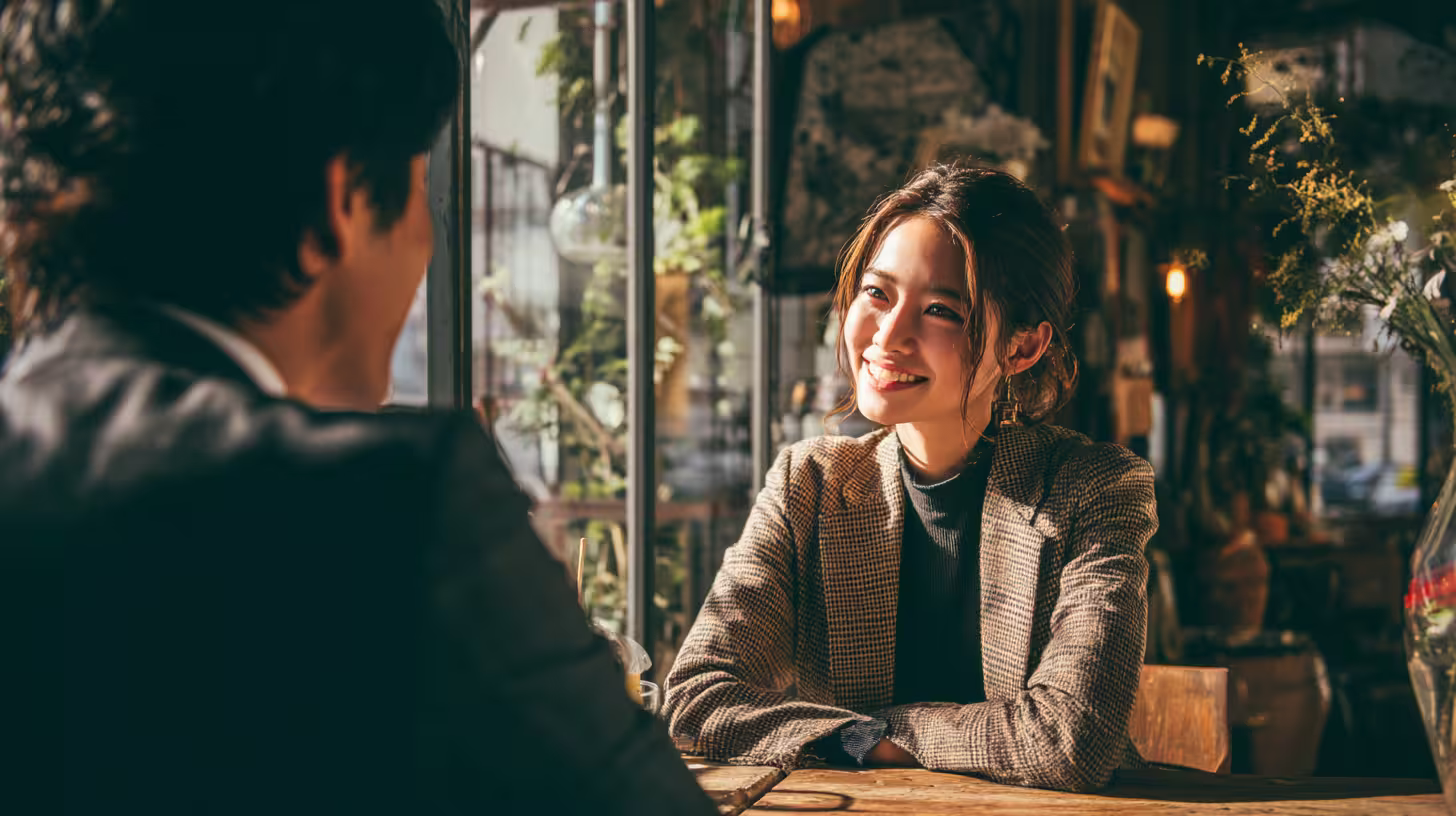A woman sitting at a table talking to her colleague, representing a feedback driven culture in high performance management strategy