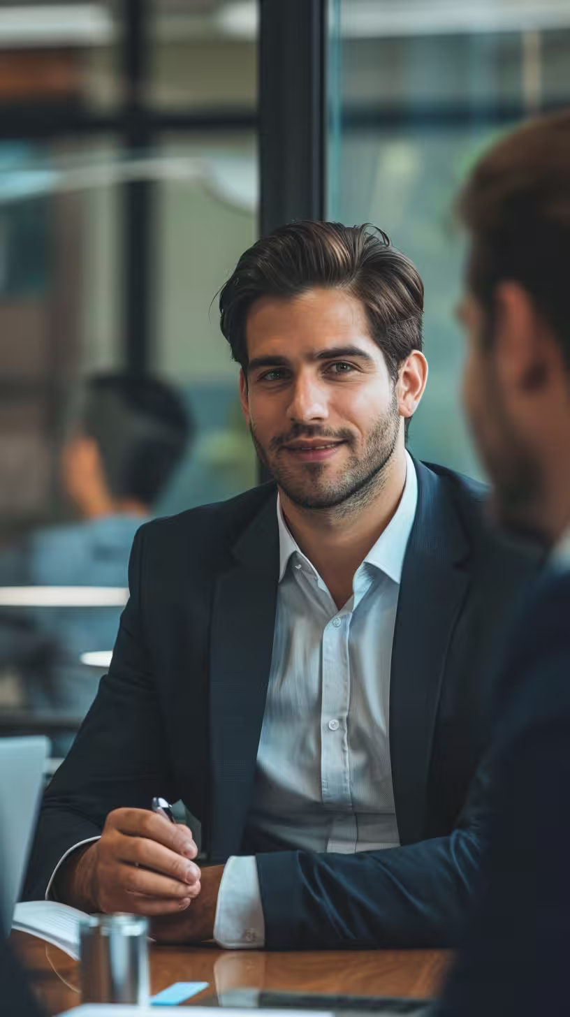 Talent acquisition meeting with executives reviewing hiring strategy and workforce planning in a modern office.