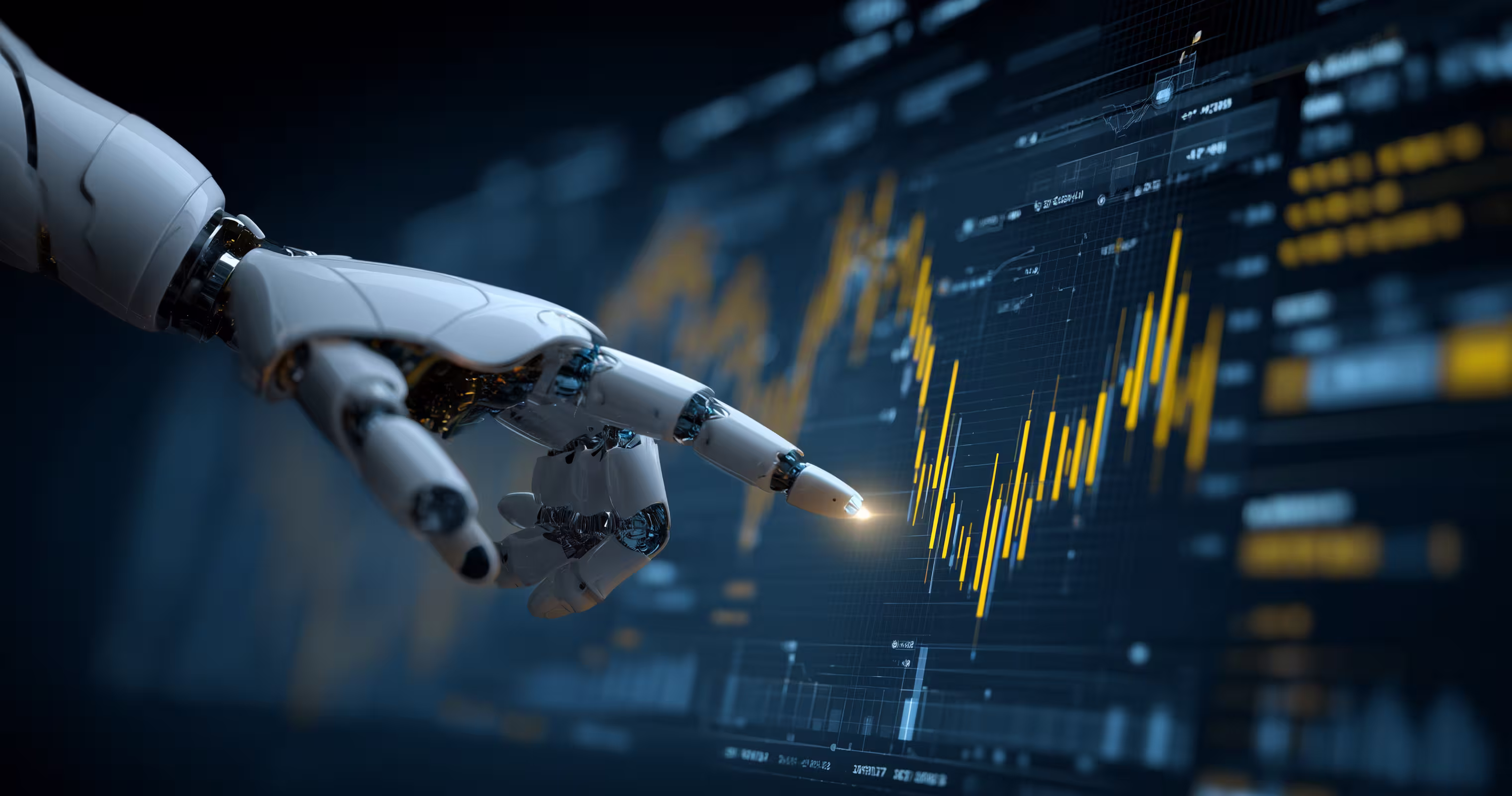 Trends in CEO coaching represented by AI hand disrupting or pointing to screen with stocks illustrating temperature