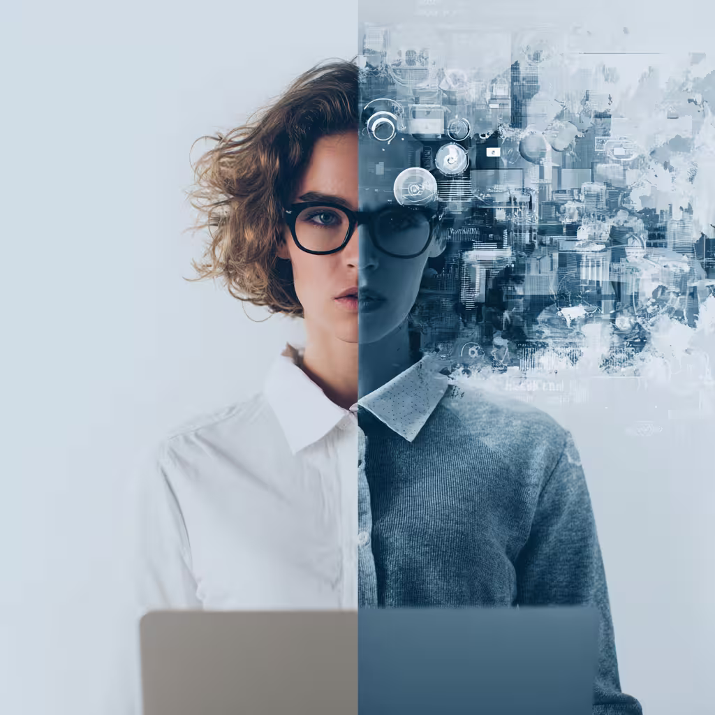 Human capital split concept shown by a dual-exposed portrait of a professional, symbolizing a contrast between human capital.