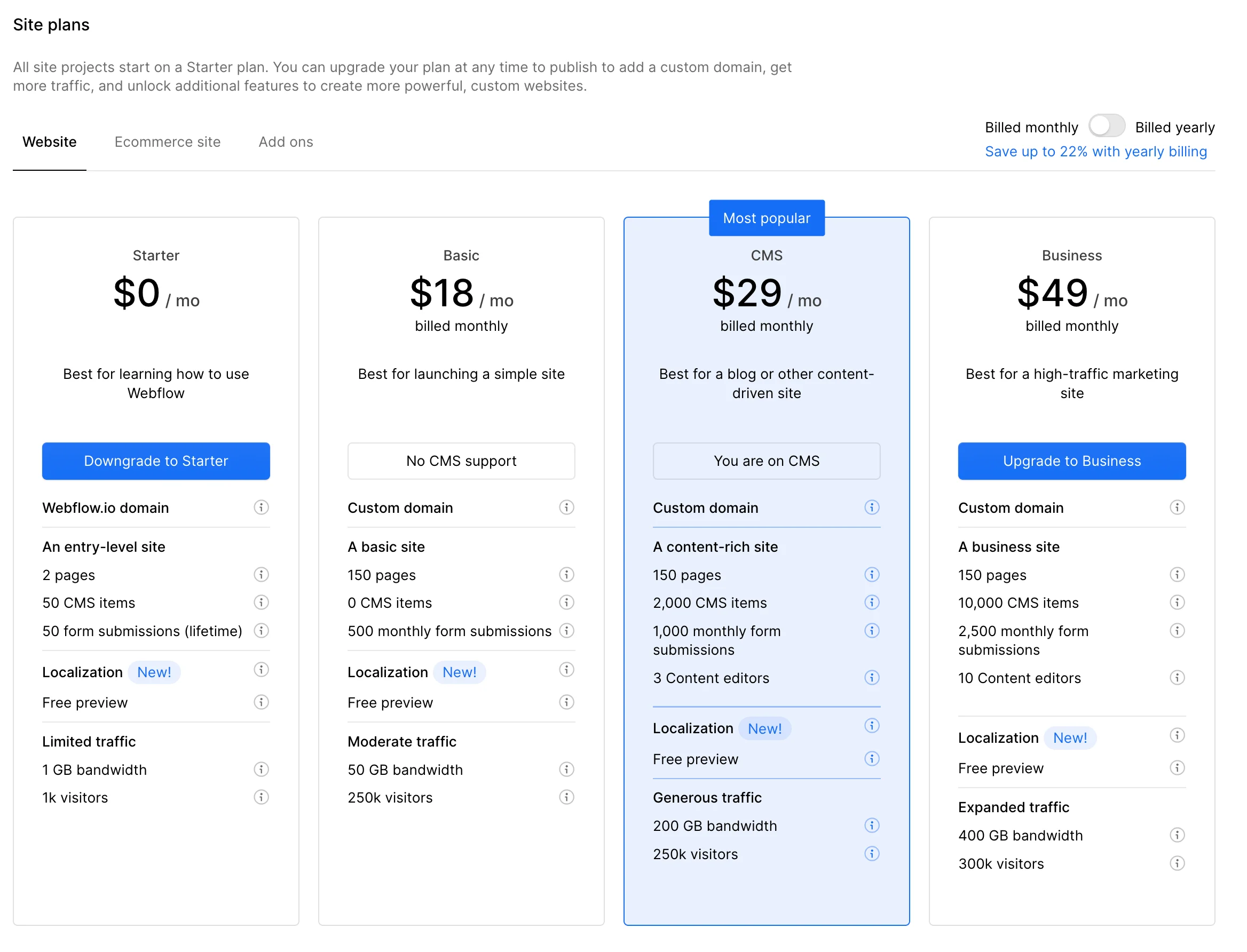 Tarification Webflow