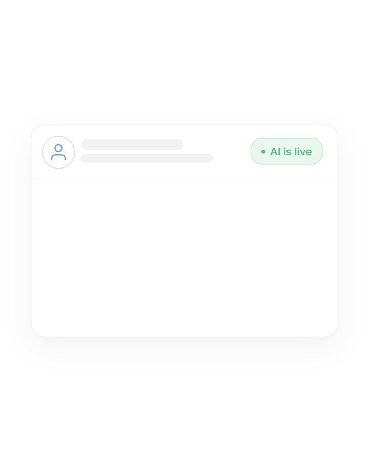 User profile interface showing a status indicator with the text 'AI is live' in green.