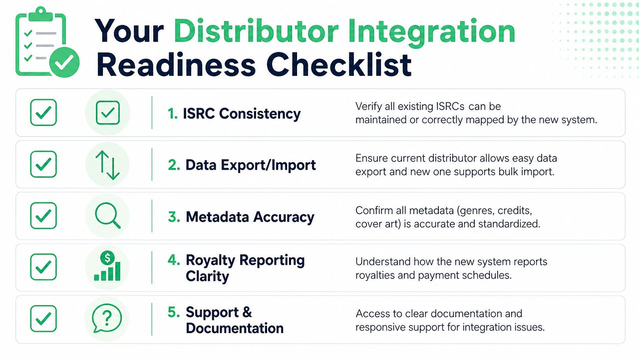 A five-point checklist for ensuring successful music distributor integration for digital platform migration projects.