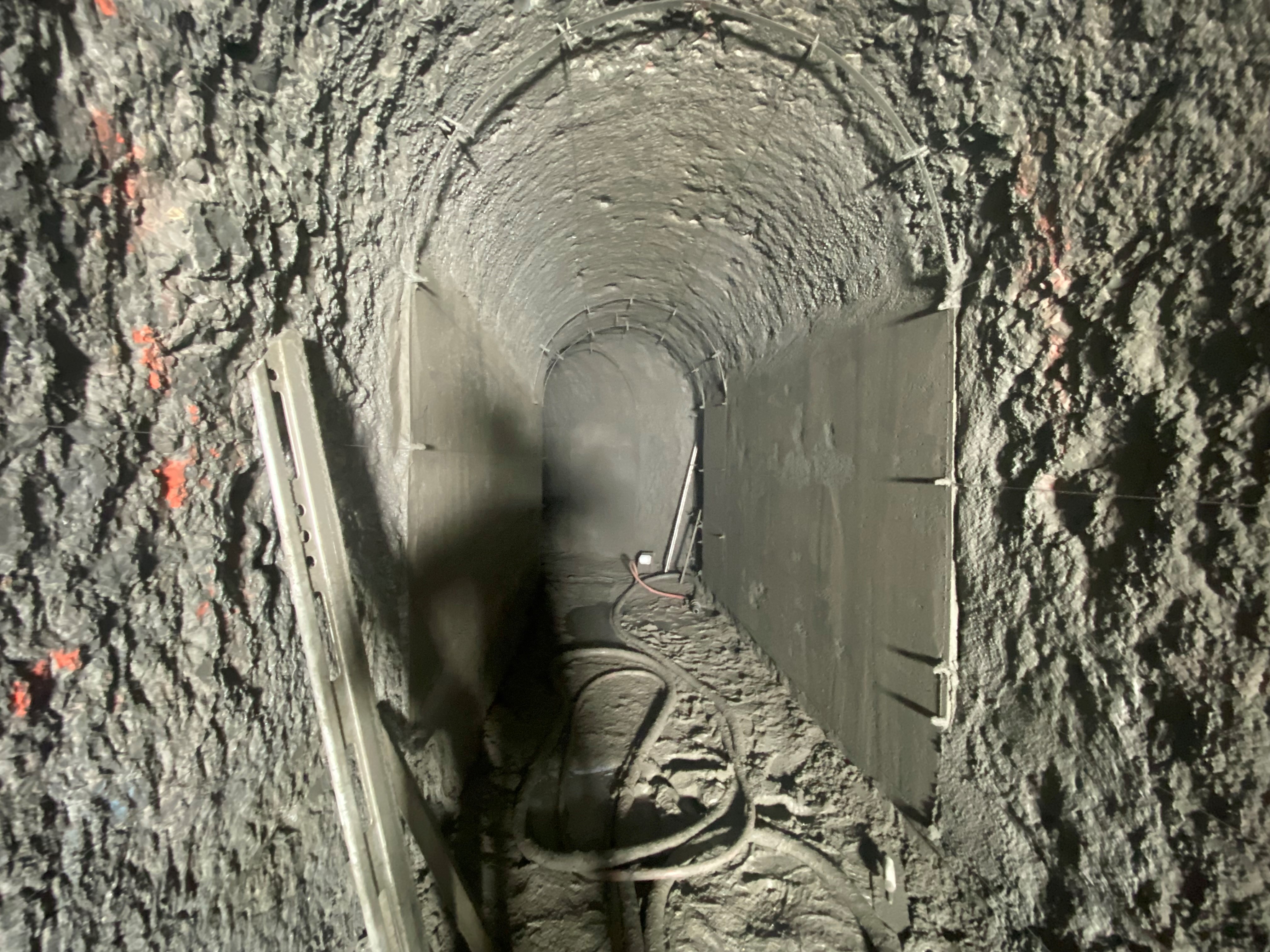 A section of the tunnel covered in gunnite