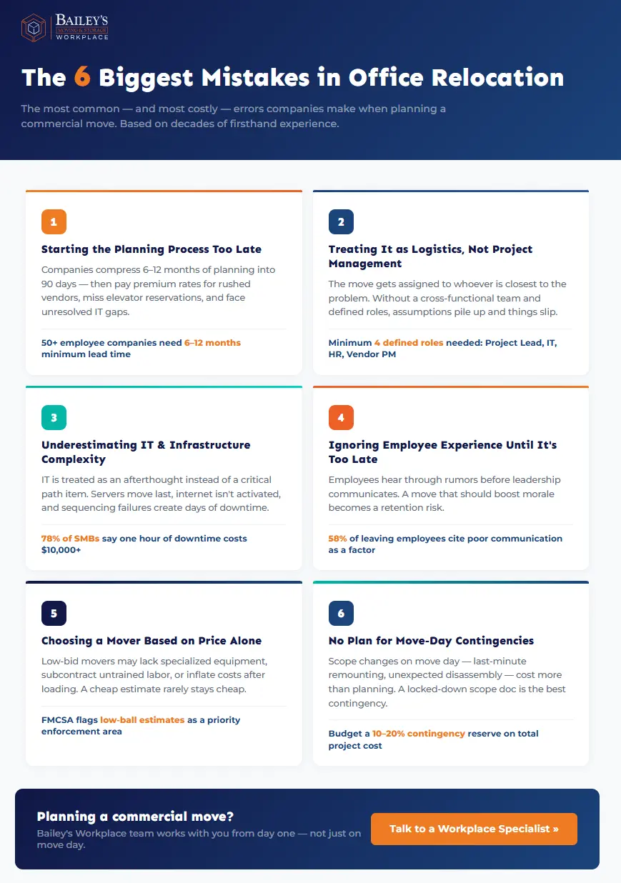 Infographic: common office move mistakes companies make during relocation planning